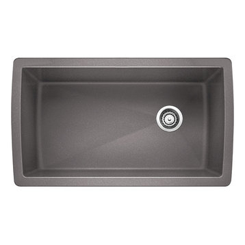 Blanco 441764 18.5"x33.5" Granite Single Undermount Kitchen Sink, Metallic Gray