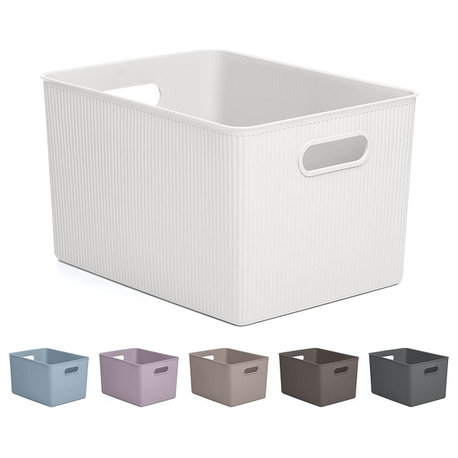 Superio Ribbed Storage Bin, Plastic Storage Basket, White, 22 L