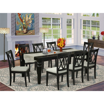 East West Furniture Logan 9-piece Wood Dining Set with Linen Seat in Black