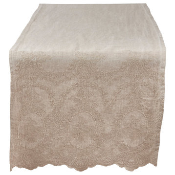 Matilda Collection Embroidered Stonewashed 16"x72" Table Runner, Natural