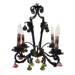 Argentinian Wrought Iron and Italian Glass Four-Light Chandelier - Products