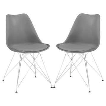 Set of 2 Leatherette Dining Chairs, Gray Finsih