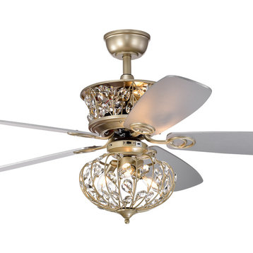 52, Indoor Champagne Silver Reversible Ceiling Fan With Crystal Light Kit