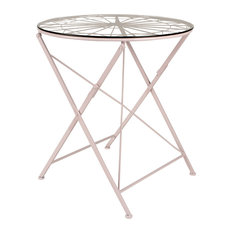 Thrapston Geometric Metal and Glass Folding Round Dining Table, Pink