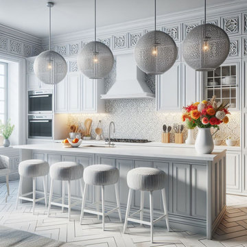 Monochromatic Kitchen Study with Island