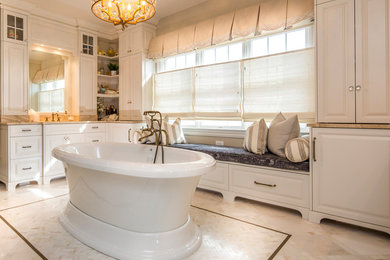 Freestanding bathtub - huge traditional marble floor and white floor freestanding bathtub idea in Other with marble countertops