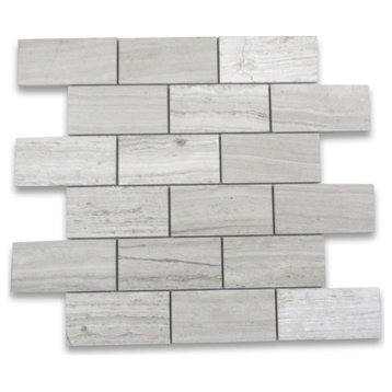 Athens Silver Cream 2x4 Subway Tile Marble Polished Haisa Wooden Beige, 1 sheet