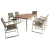 GDF Studio Tabby Outdoor Al 7Pcs Dining Set With Chairs, Silver/Gray Wicker