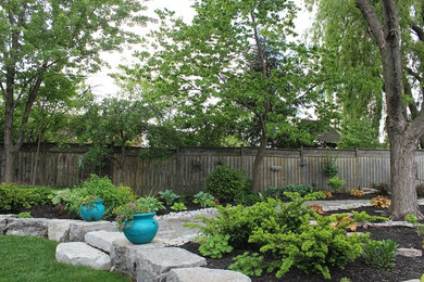 This is an example of a large traditional shade backyard stone garden path in Toronto.