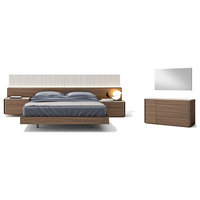 Porto Premium 5-Piece Bedroom Set, Light Grey and Walnut, King