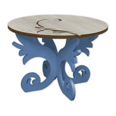 Caprice Coffee Table, Grey Wood and Blue, Round