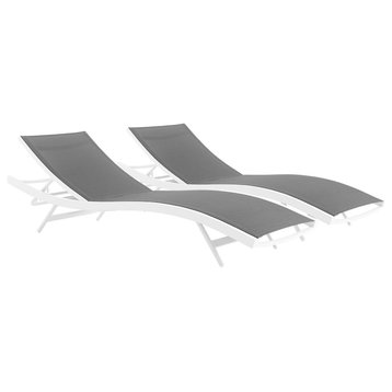 Glimpse Outdoor Patio Mesh Chaise Lounge Set of 2, White Gray