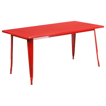 Outdoor Dining Table, Metal Construction With Rectangular Top, Orange