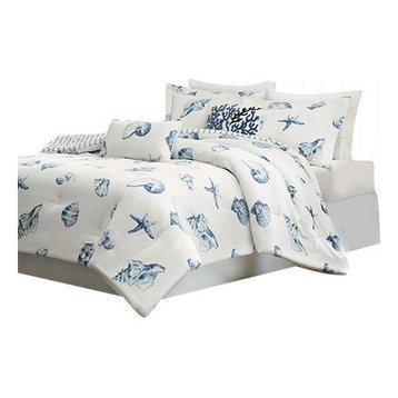 Harbor House Coastal Beach House Blue Seashells Comforter/Duvet Cover Set