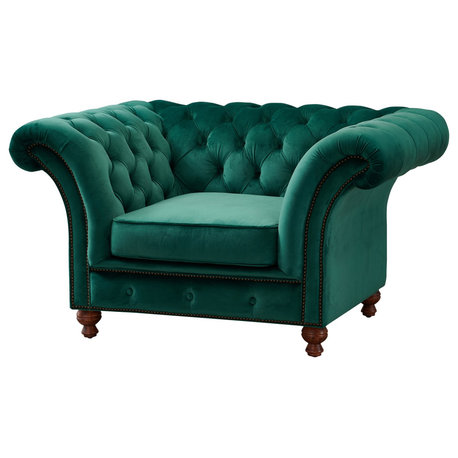 Peyton Sloped Arm Chesterfield Arm Chair Green Velvet