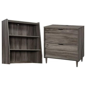Home Square 2-Piece Set with Lateral File Cabinet & Library Hutch in Jet Acacia