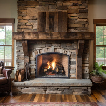 Wood Beam fireplace Mantels with Wooden Legs
