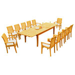 Teak Deals - 13-Piece Teak Dining Set 122" XL Rectangle Table, 12 Mas Stacking Arm Chairs - Set includes: 122" Double Extension Rectangle Dining Table and 12 Stacking Arm Chairs.