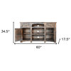 60" Brown Solid Wood Cabinet Enclosed Storage Distressed TV Stand