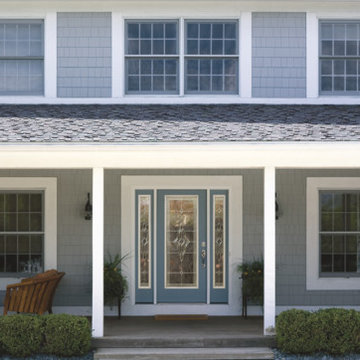 Smooth-Star fiberglass door and sidelites with Wellesley glass.