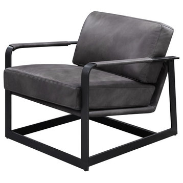 Acme Locnos Accent Chair Gray Top Grain Leather and Black Finish