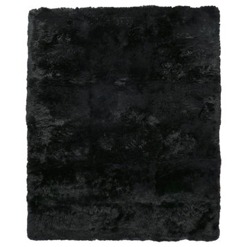 Sheepskin Shag Wool Black Area Rug, 5'x8'