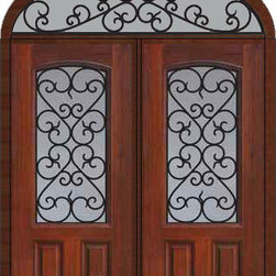 Prehung Transom Double Door 80 Fiberglass Palermo Arch Lite - Front Doors