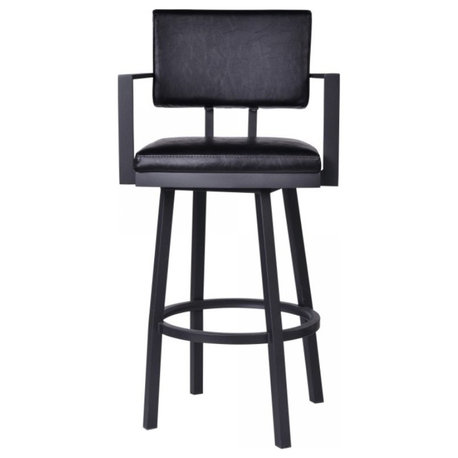 Balboa 26" Counter Barstool With Arms, Black Powder Coated Finish