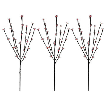 Red LED Cherry Blossom Lighted Outdoor Artificial Tree Branches, 2.5'
