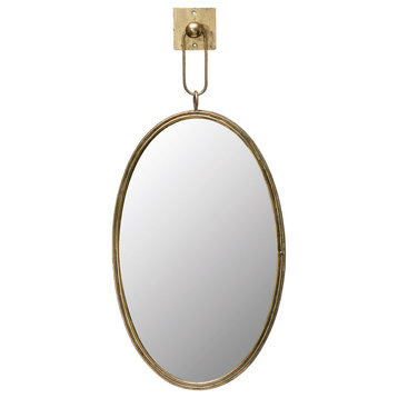 Oval Metal Framed Wall Mirror With Bracket, Antique Gold, 2-Piece Set