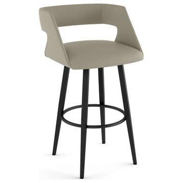 Amisco Marvin Swivel Counter and Bar Stool, Greige Faux Leather / Black Metal, Bar Height