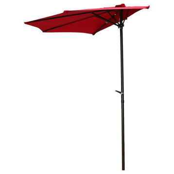 9' Half Round Vented Patio Wall Umbrella With Aluminum Pole, Bronze/Ruby Red
