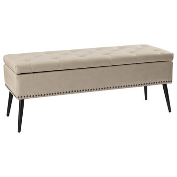 Upholstered Storage Bench,Accent Bench With PU Leather, Beige