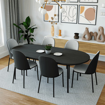 LeisureMod Tule Dining Side Chair, Set of 2, Black/Platinum Blue