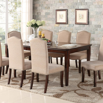 9 Piece Cherry Wood Contemporary Rectangular Dinette Dining Room Table & 8 Side