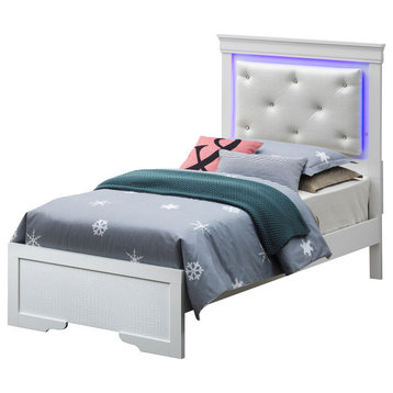 Lorana Collection A Panel Beds, Silver Champagne