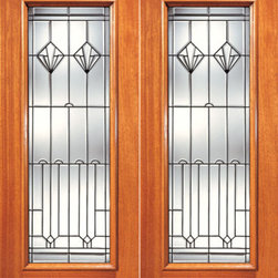 Full Lite Contemporary Art Deco Glass, Exterior Double Door - Front Doors