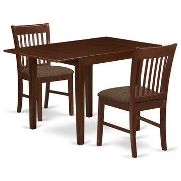 Unique Dining Set, Table With Drop Leaves & Cushioned Chairs, 3 Pieces/Mahogany