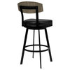 Frisco 26" Counterstool, Matte Black  With Black Faux Leather & Gray Walnut