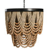 Metal Chandelier With Draped Wood Beads, Natural