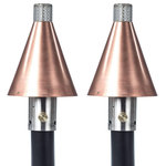 Big Kahuna - Big Kahuna Smooth Copper Cone Permanent Gas or LP Propane Tiki Torch 2 Pack - Solar lamps are great but watching natural gas tiki torches complementing your yard is much better. Our complete permanent-mount gas lamp includes a cast aluminum tiki torch head with flame-adjusting valve and a durable powder-coated steel 82" pole. These yard lights can be used with either natural gas or propane (an LP gas regulator may be required, not included). Torch heads: approx 8.5" W x 12.5" H. For these torch lights you will only need a gas supply line of over 1/4" O.D. copper, available at most hardware stores. Supply line length depends upon the installation height.