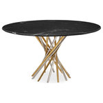 Jonathan Adler - Electrum Dining Table, Black Marble - Our Electrum Dining Table features a swirling constellation of polished brass and polished nickel rods. Comfortably seats six or moonlights as a fab game table for an unused corner of your living room. We offer a range of couture tabletops that complement this base, including white marble for your Park Avenue penthouse, black marble for your bold bachelor pad, and glossy lacquer for your West Village aerie.