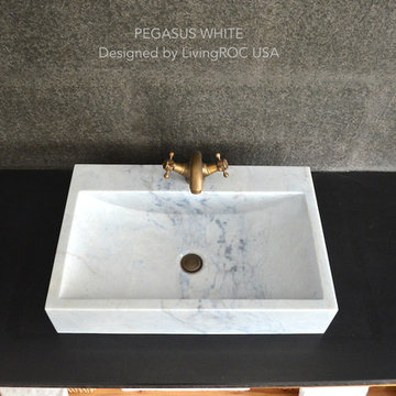 WHITE MARBLE BATHROOM VESSEL SINK PEGASUS WHITE 23"x15"x4 + FAUCET HOLE