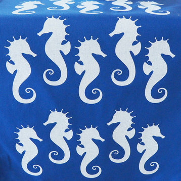 Seahorse Eco Coastal Table Runner, 16"x90", Blue