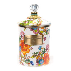Flower Market Medium Enamel Canister - White | MacKenzie-Childs - Bathroom Canisters