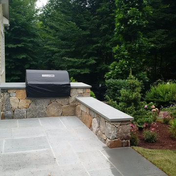 Freestanding stone wall, landscaping, Patio, Grill