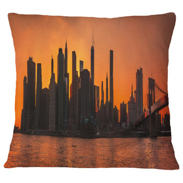 Silhouettes of Manhattan Panorama Throw Pillow, 18"x18"