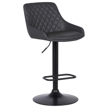 Metal And Leatherette Bar Stool With Adjustable Height, Black