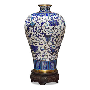 Vine Cloisonne Vase With Rosewood Stand Imperial Red Asian