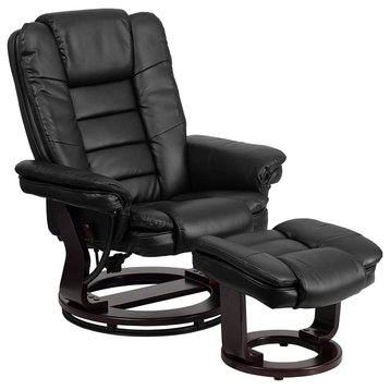 Contemporary Recliner With Ottoman, Comfortable LeatherSoft Upholstery, Black